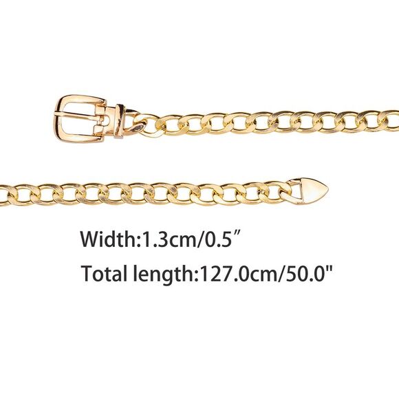 Metal Chain Belts Waist Chains Belts Decorated Belt Gold Round Buckle - Picture 3 of 5
